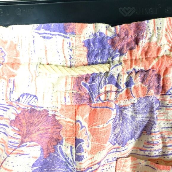 Women's Roxy Flax Linen Pink and Purple  Drawstring Relaxed Raw Hem Pants Sz LRG - Picture 13 of 14